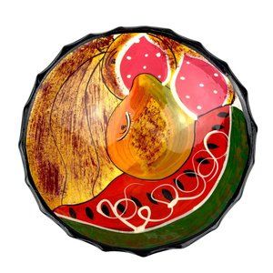 Mexican Pottery Hand Painted Bowl Fruit Watermelon Papaya Pashionfruit Summer